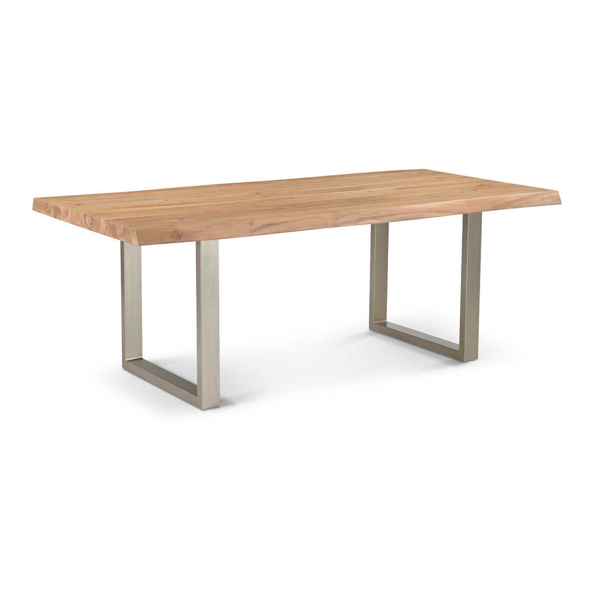 Brooks Dining Table - U Base by Urbia, 79-inch Teak color with Pewter base, three-quarter view