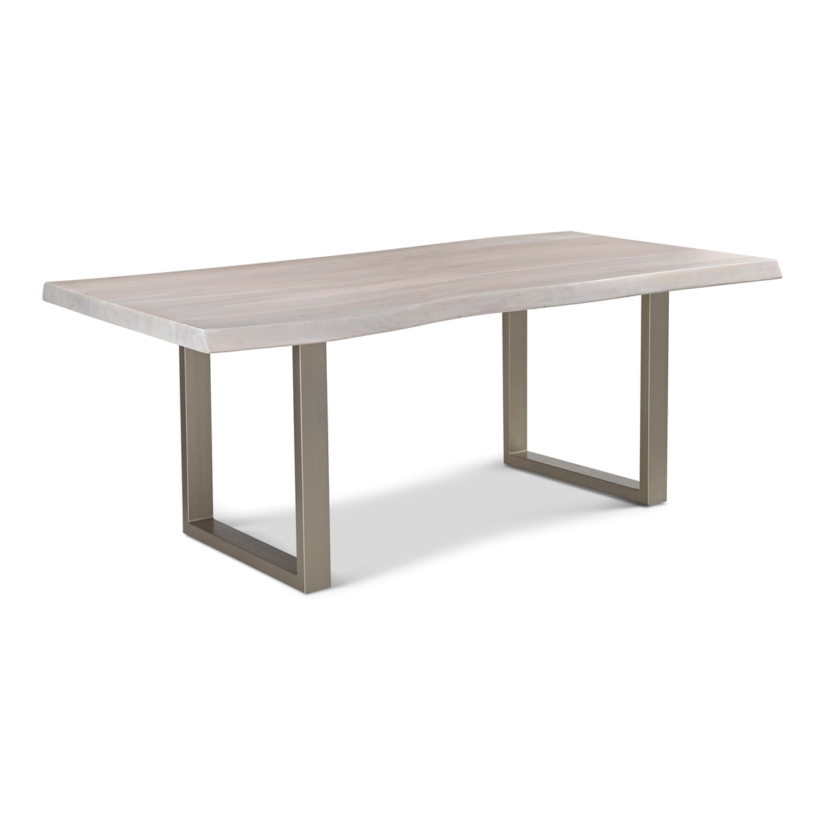 Brooks Dining Table - U Base by Urbia, 79-inch White Wash color with Pewter base, three-quarter view