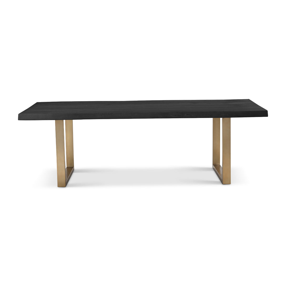 Brooks Dining Table - U Base by Urbia — side profile of the black tabletop on paired warm brass-toned supports