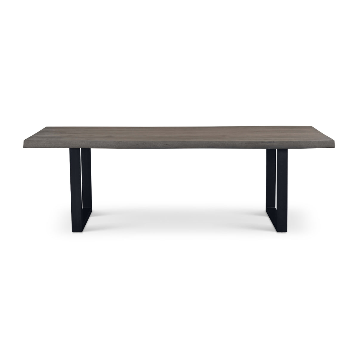 Brooks Dining Table - U Base by Urbia — centered front profile with gray-toned acacia top and black metal legs