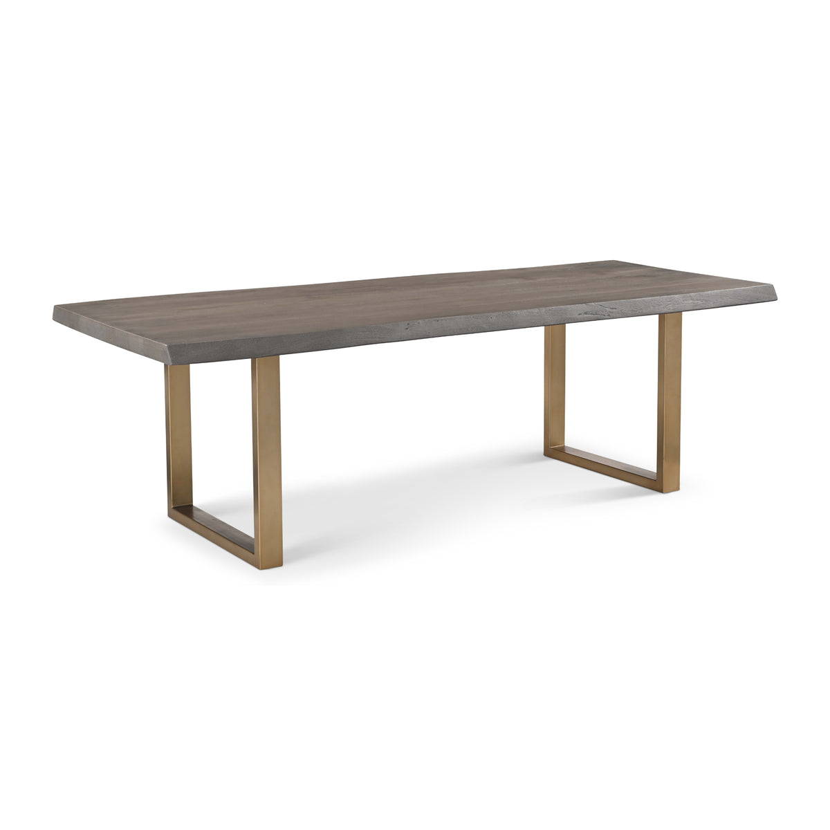 Brooks Dining Table - U Base by Urbia, 92-inch Sandblasted Grey color with Brass base, three-quarter view