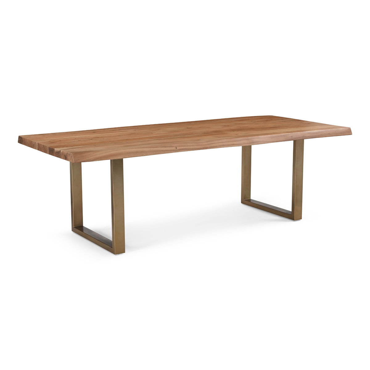 Brooks Dining Table - U Base by Urbia, 92-inch Teak color with Brass base, three-quarter view