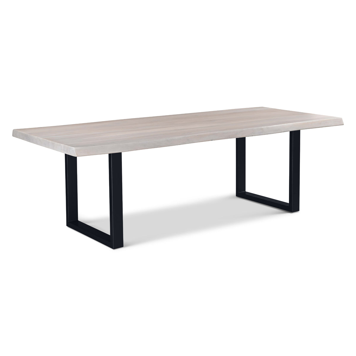 Brooks Dining Table - U Base by Urbia, 92-inch White Wash color with Black base, three-quarter view