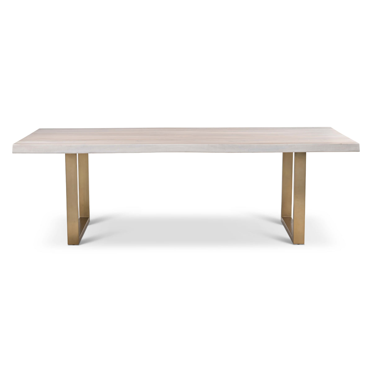 Brooks Dining Table - U Base by Urbia — centered side profile with pale acacia top and gold-toned U-shaped supports