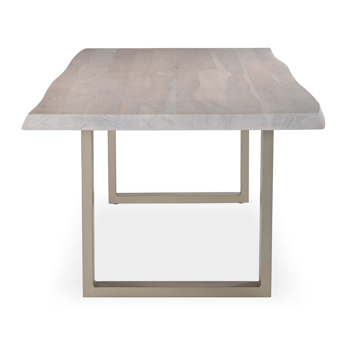 Brooks Dining Table - U Base by Urbia — end-on view of the pale gray tabletop and inset light U-shaped base