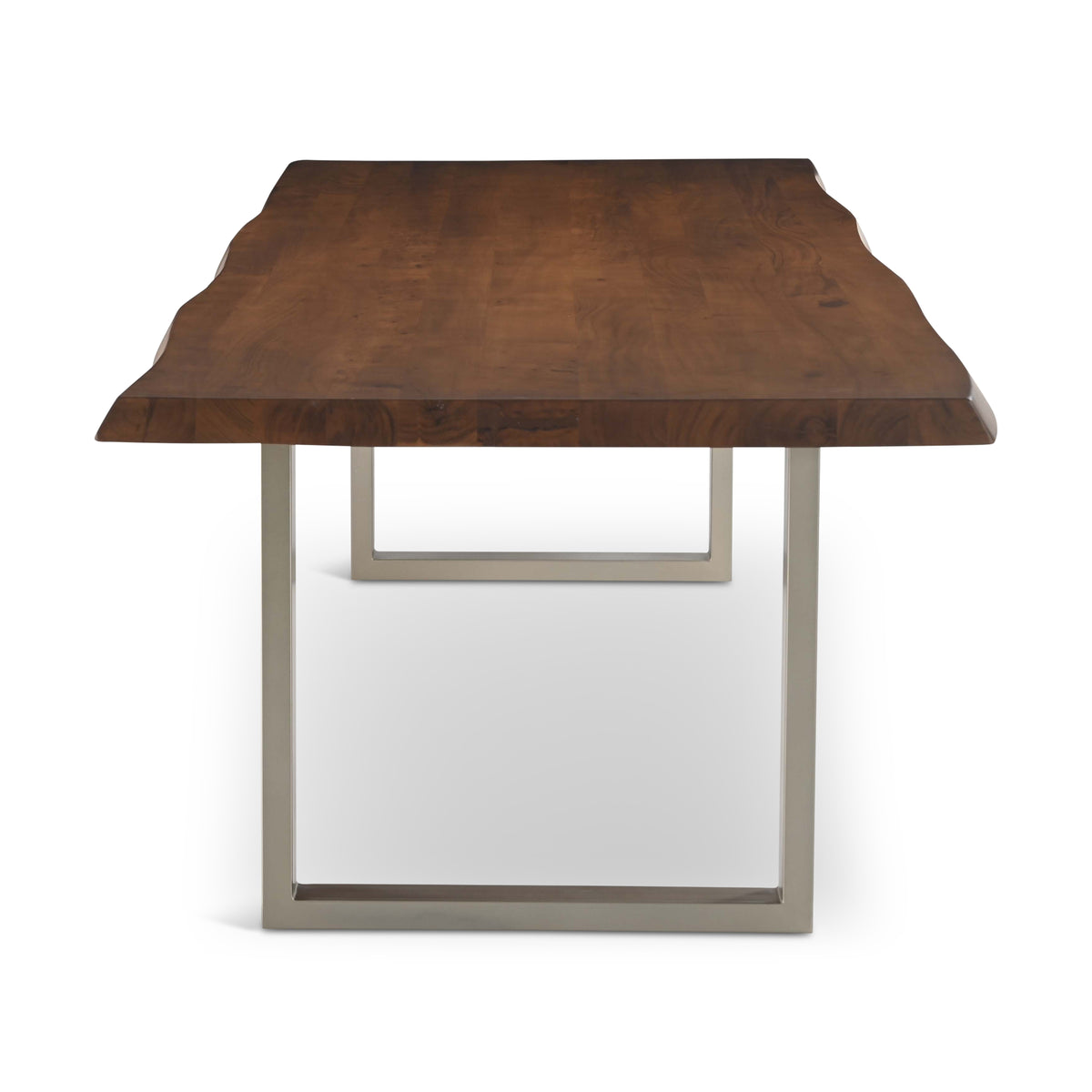 Brooks Dining Table - U Base by Urbia — centered end view of the wide warm brown tabletop and light U-shaped frame
