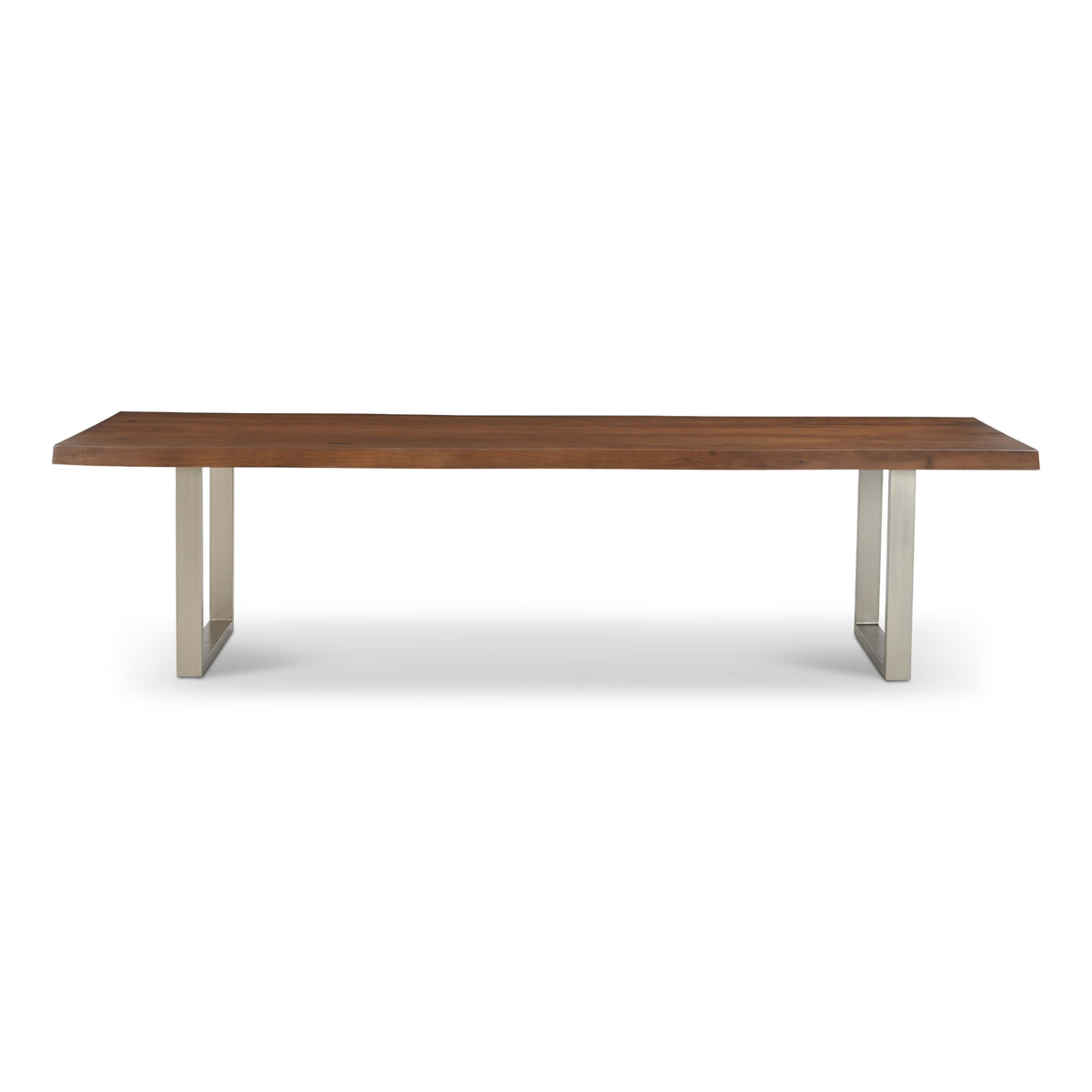 Brooks Dining Table - U Base by Urbia — extra-wide side profile of the long warm brown tabletop on two U-shaped supports