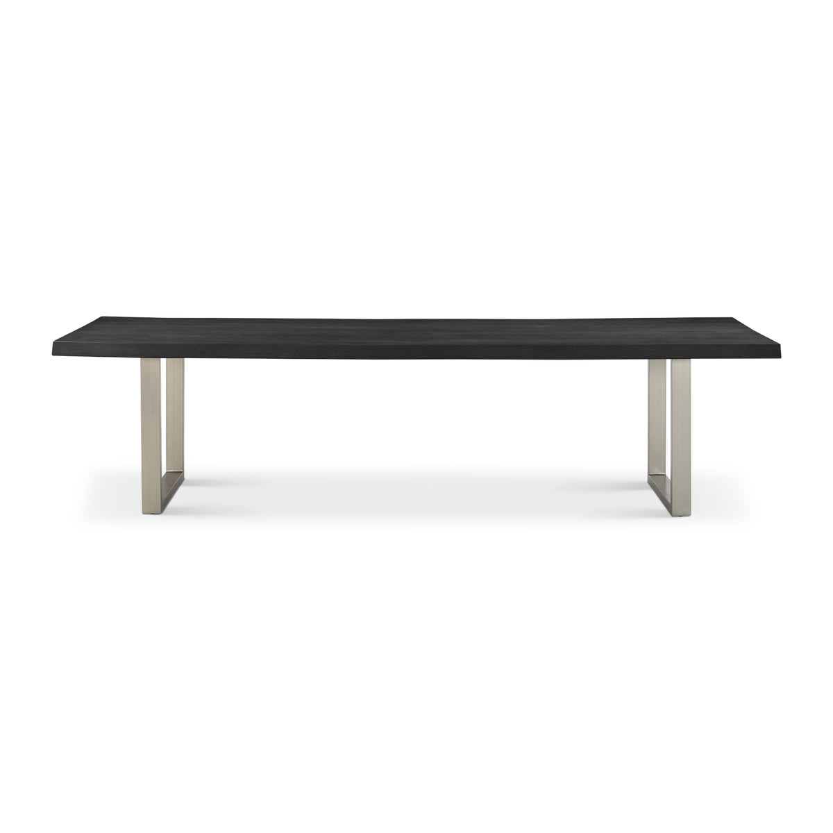 Brooks Dining Table - U Base by Urbia — wide side profile of the long dark tabletop on two light U-shaped supports