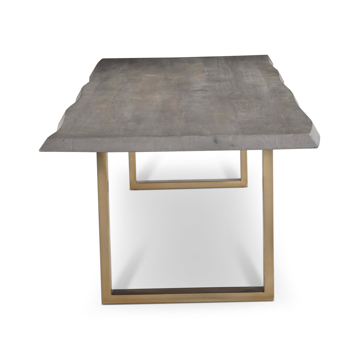 Brooks Dining Table - U Base by Urbia — end-on view of the long dark gray tabletop and rectangular warm-toned U base