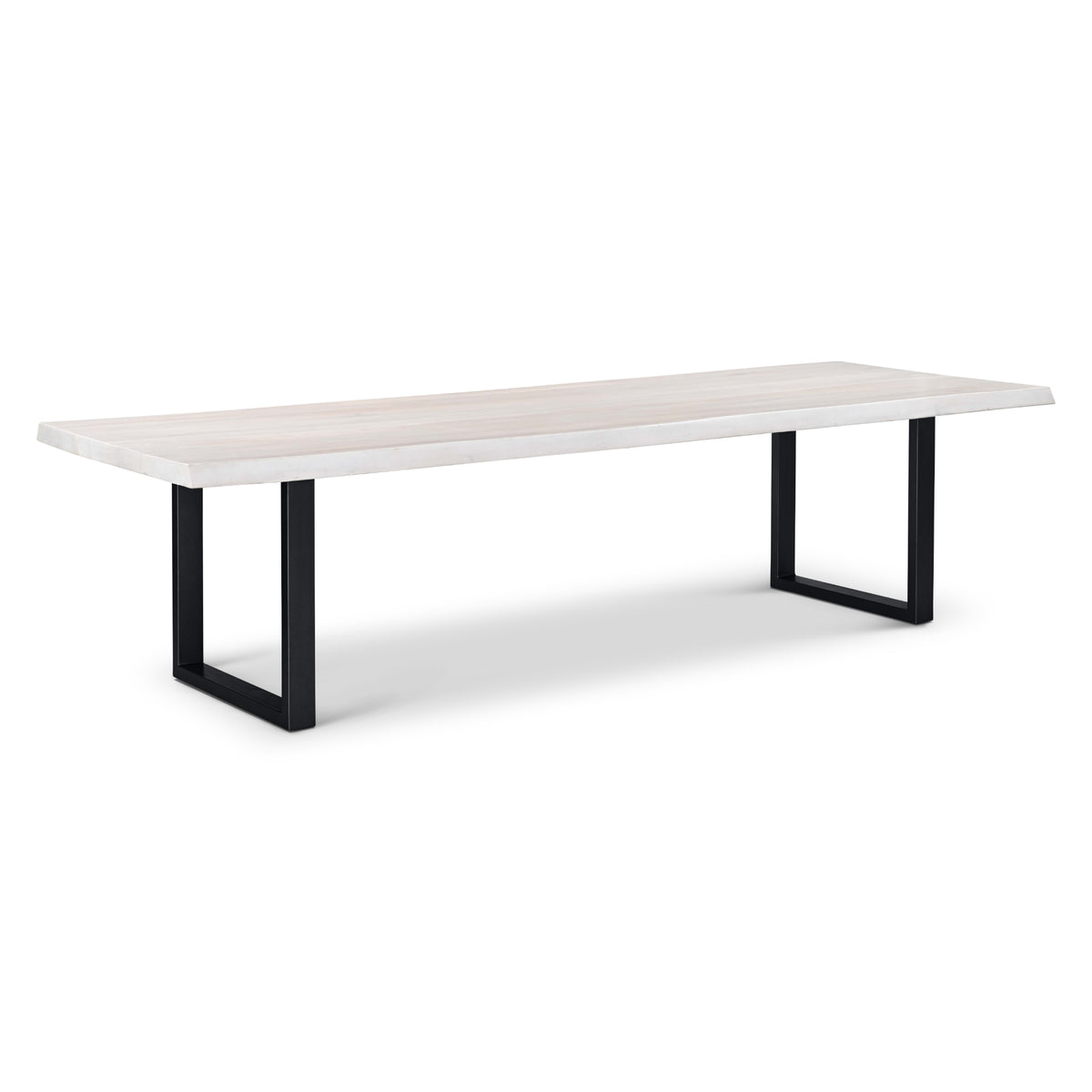 Brooks Dining Table - U Base by Urbia, 116-inch White Wash color with Black base, three-quarter view
