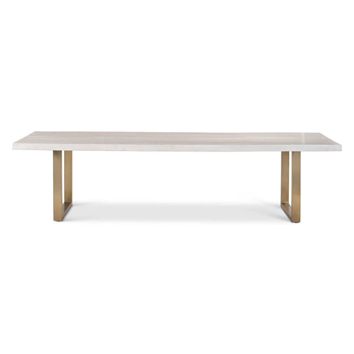 Brooks Dining Table - U Base by Urbia — wide side profile with a pale acacia top on two gold-toned supports