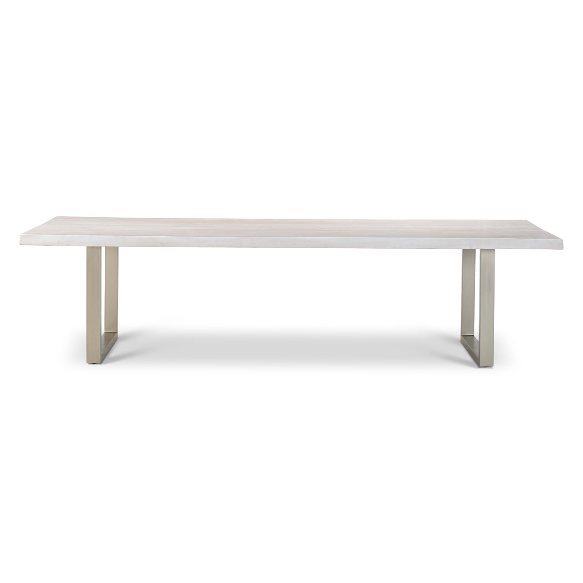 Brooks Dining Table - U Base by Urbia — wide side profile of the pale gray tabletop on two light U-shaped supports