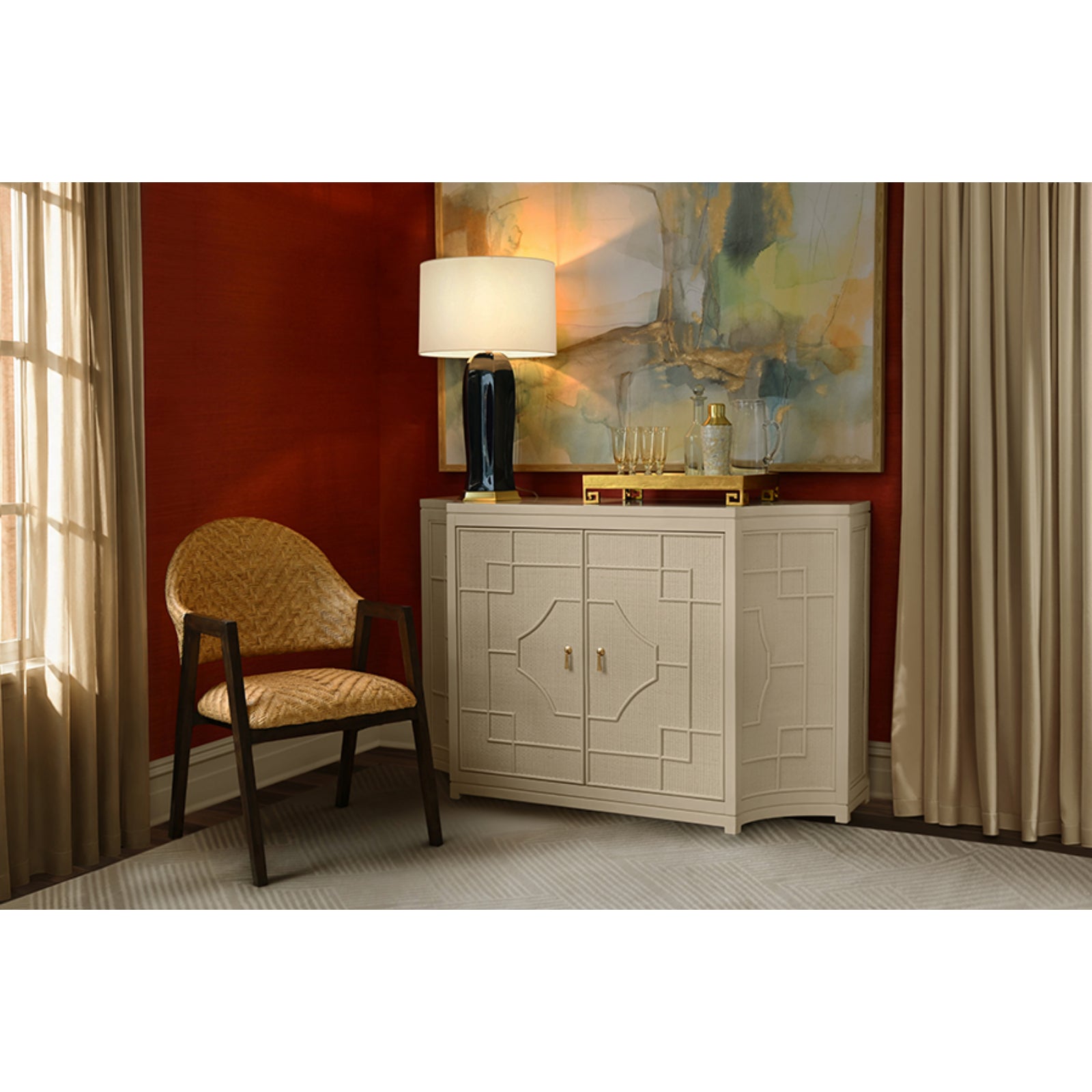 Isabel Two Door Decorative Rattan Overlay Cabinet