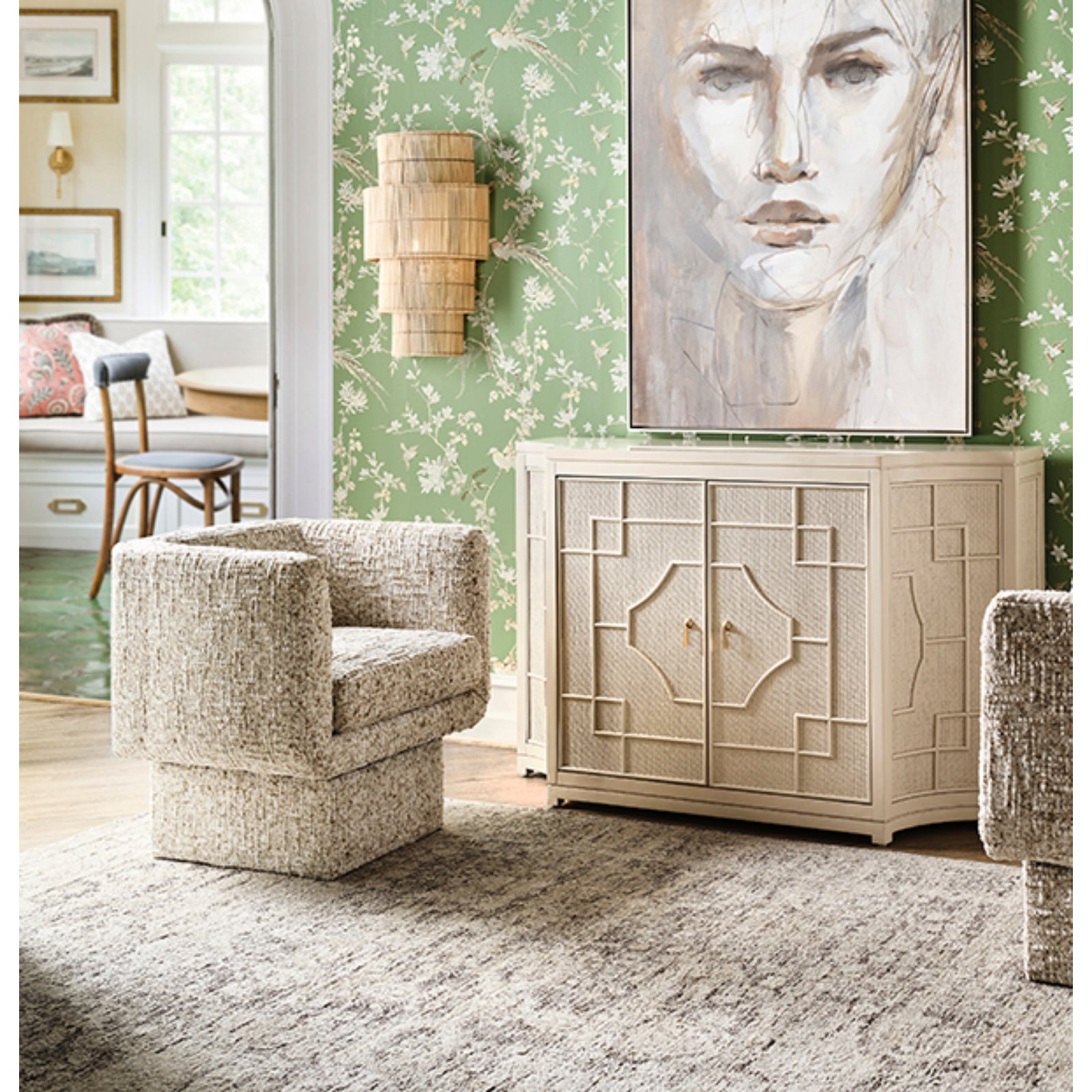 Isabel Two Door Decorative Rattan Overlay Cabinet