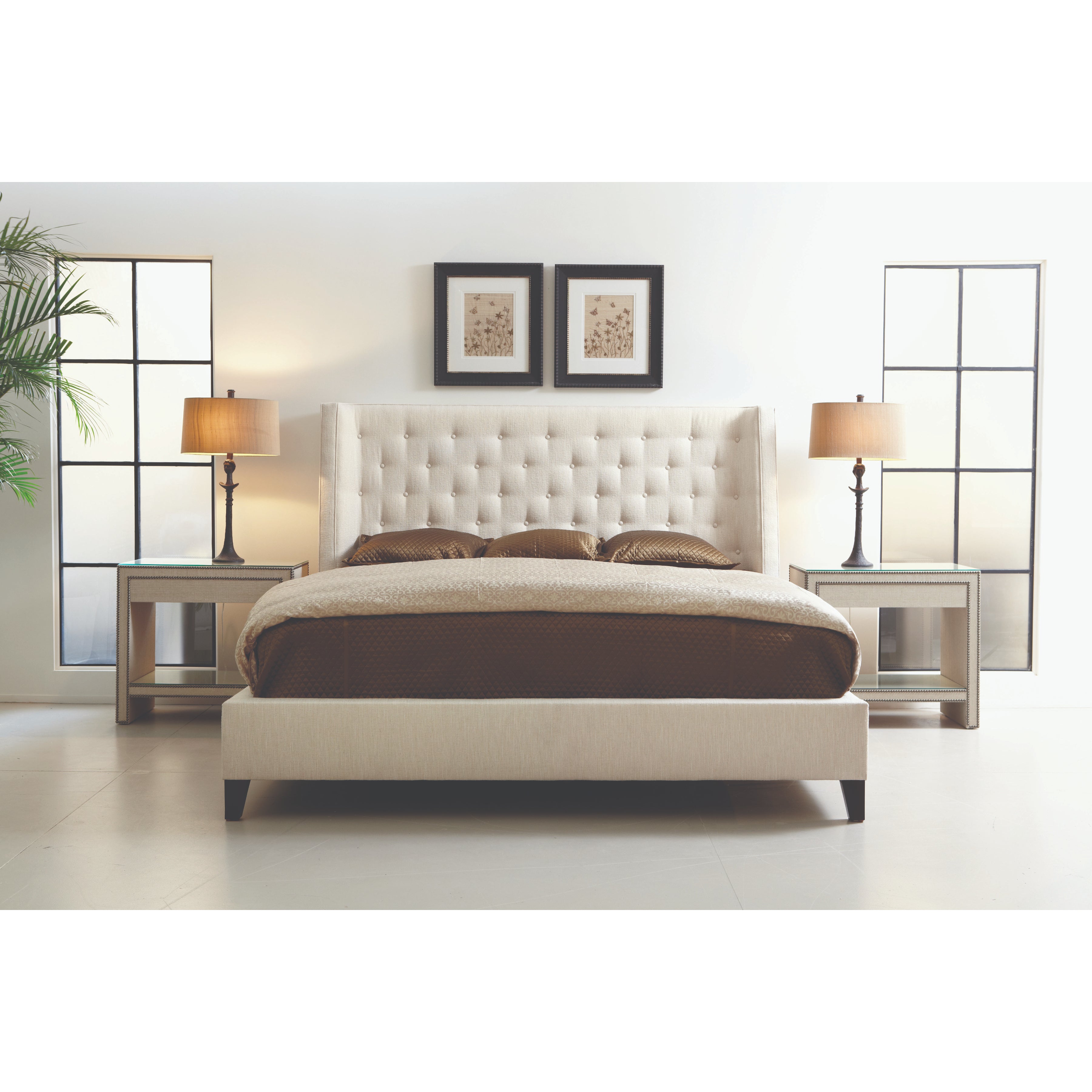 Maxime Shelter Bed with Button Panel Headboard by Bernhardt