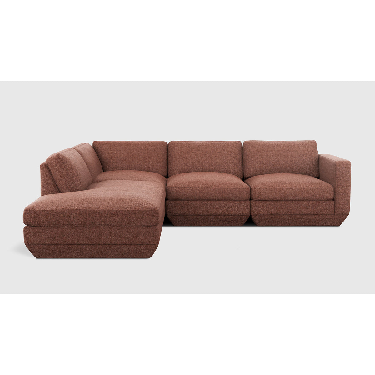 Podium Modular 4PC Lounge Sectional A by Gus* in Regency Beet, left-facing front view.