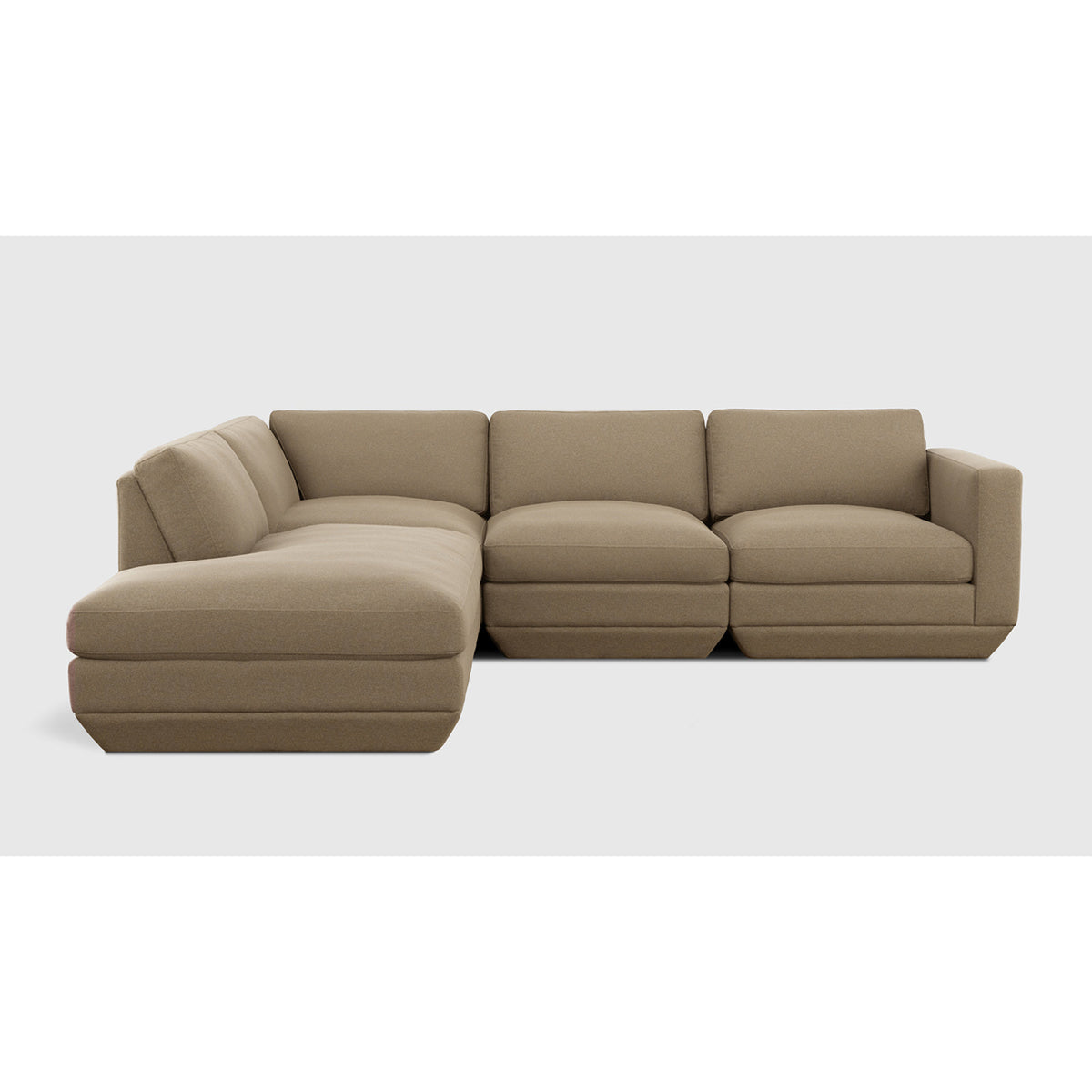 Podium Modular 4PC Lounge Sectional A by Gus* in Merino Mocha, left-facing front view.