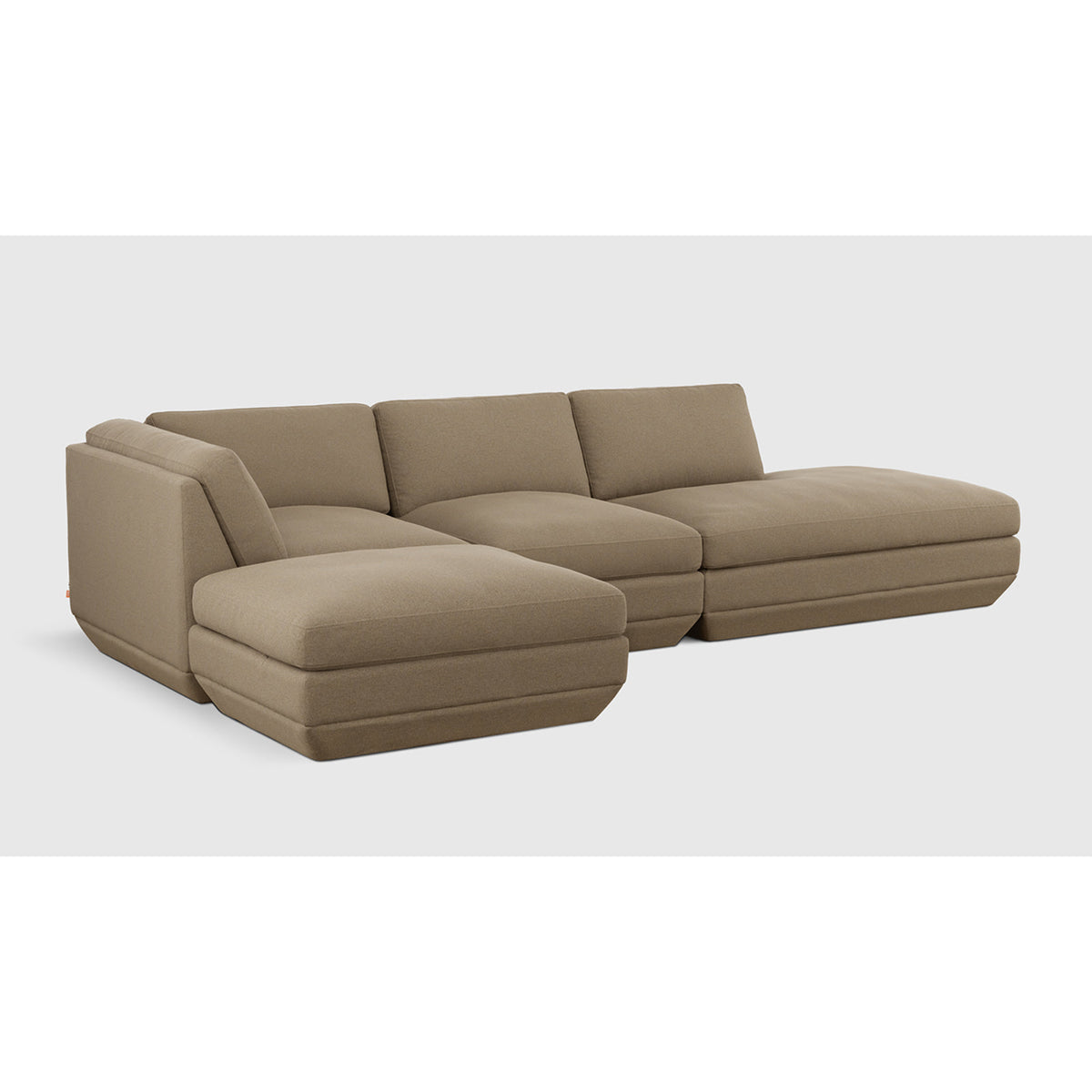Podium Modular 4PC Lounge Sectional B - LF by Gus* — Merino Mocha upholstery, angled studio view