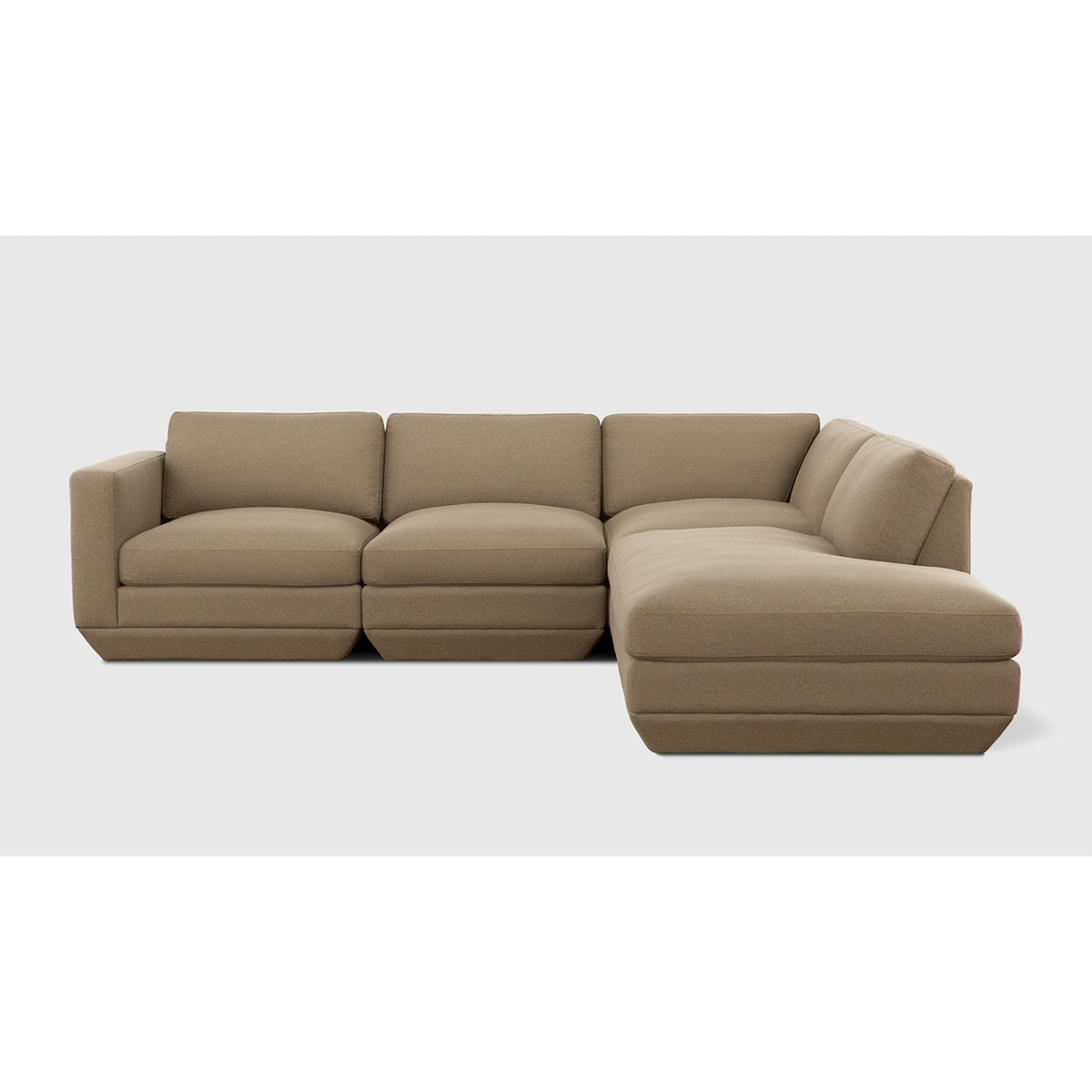 Podium Modular 4PC Lounge Sectional A by Gus* in Merino Mocha, right-facing front view.