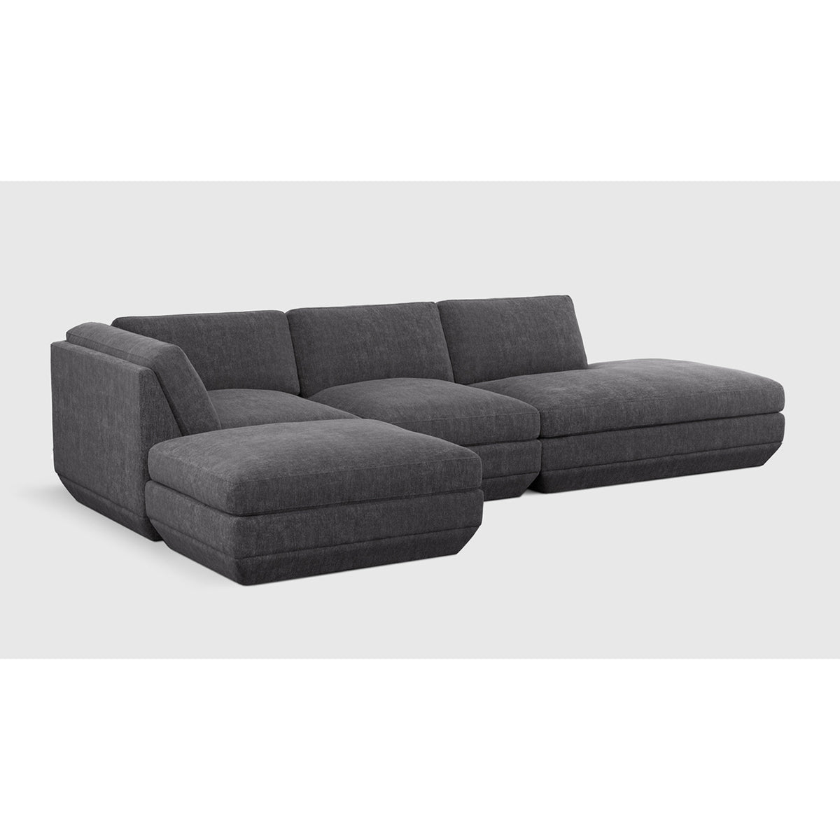 Podium Modular 4PC Lounge Sectional B - LF by Gus* — Bastille Lennox upholstery, angled studio view