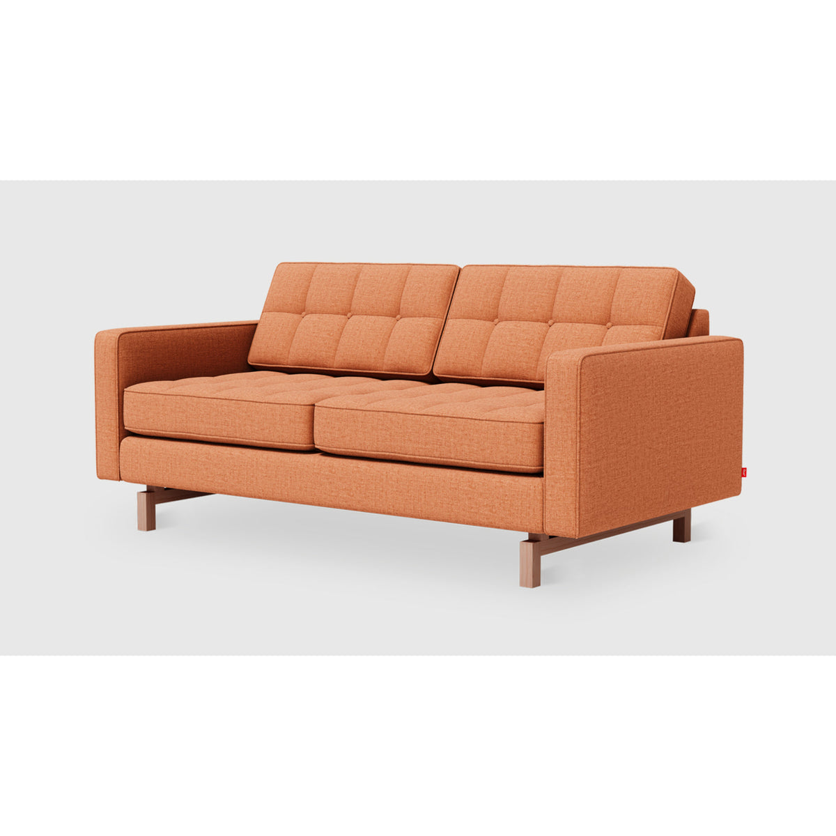 Jane 2 Loft Sofa by Gus* in Caledon Sedona upholstery, three-quarter view with button-tufted cushions and inset ash base
