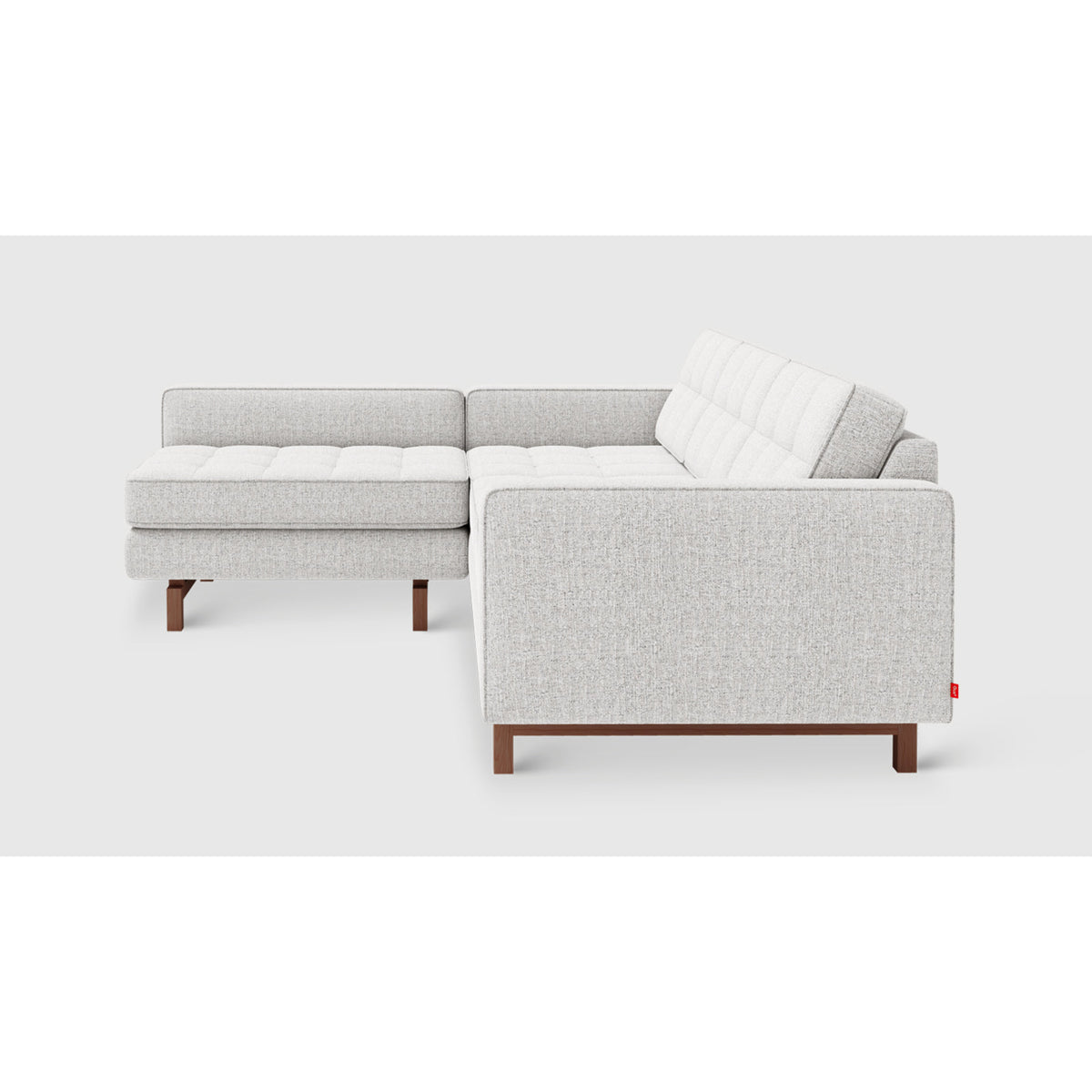 Jane 2 Loft Bi-Sectional by Gus* — side profile highlighting the chaise, piped upholstery and dark wood base