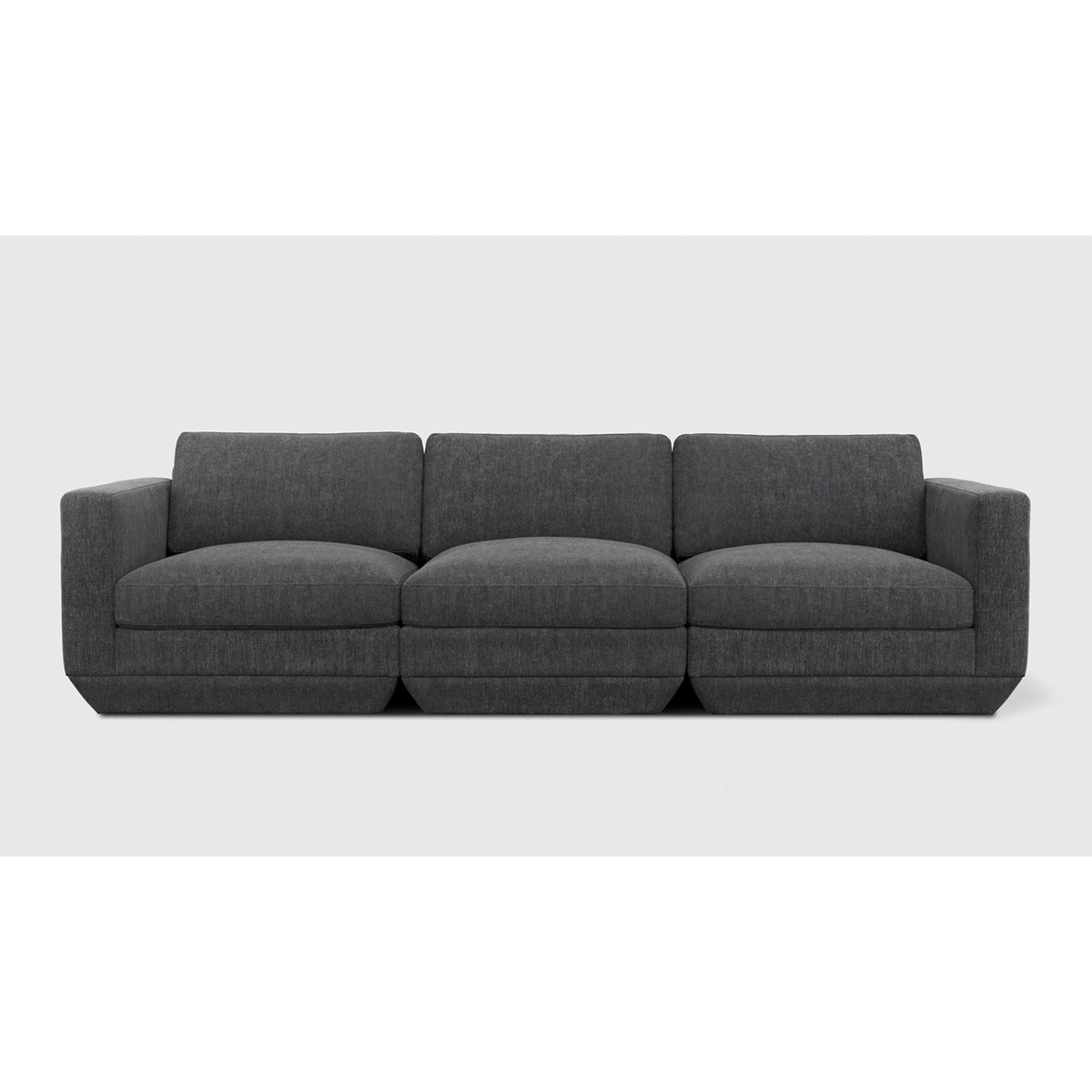 Podium Modular 3PC Sofa by Gus* — charcoal upholstery in a straight front view