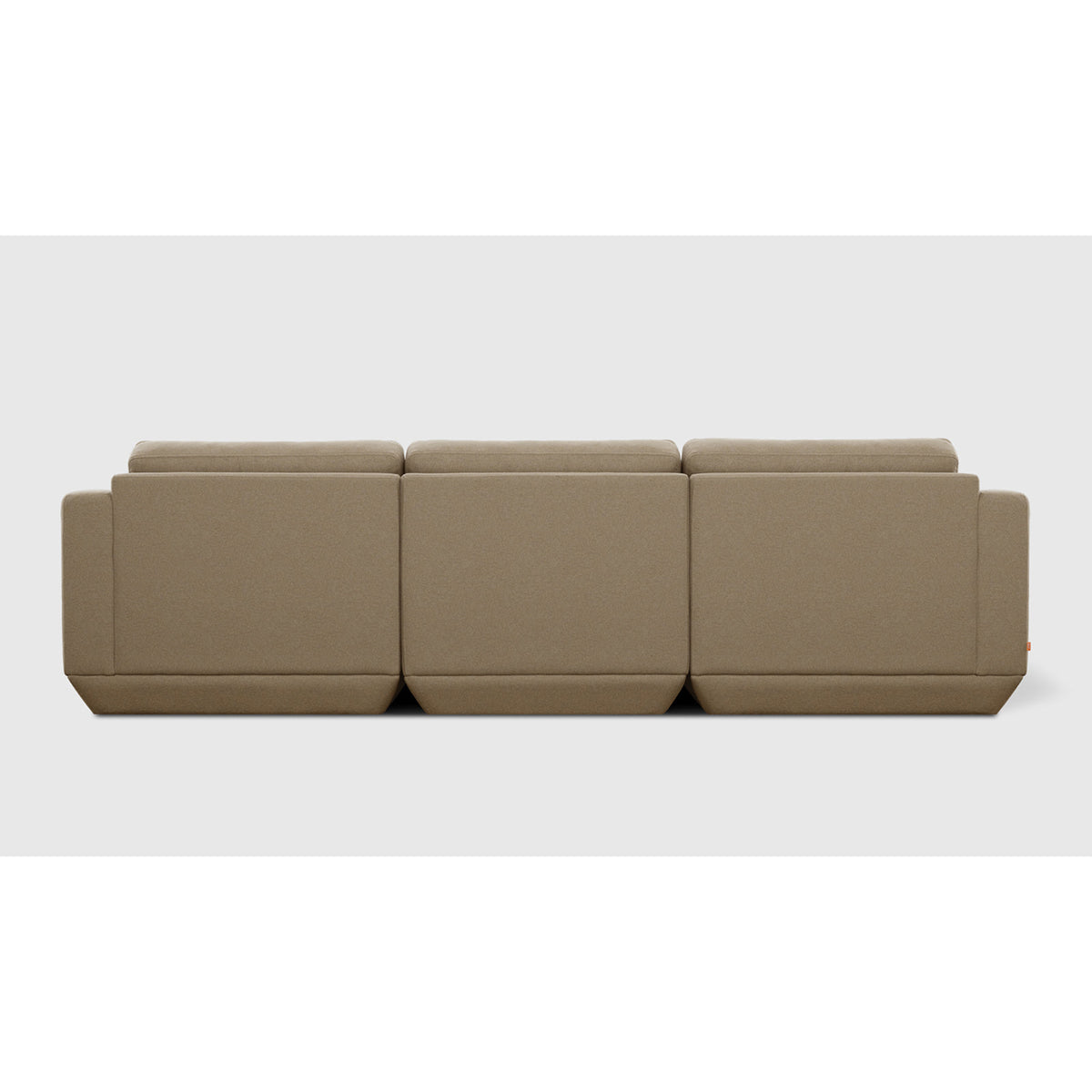 Podium Modular 3PC Sofa by Gus* — rear view showing three upholstered modular backs and low-profile bases