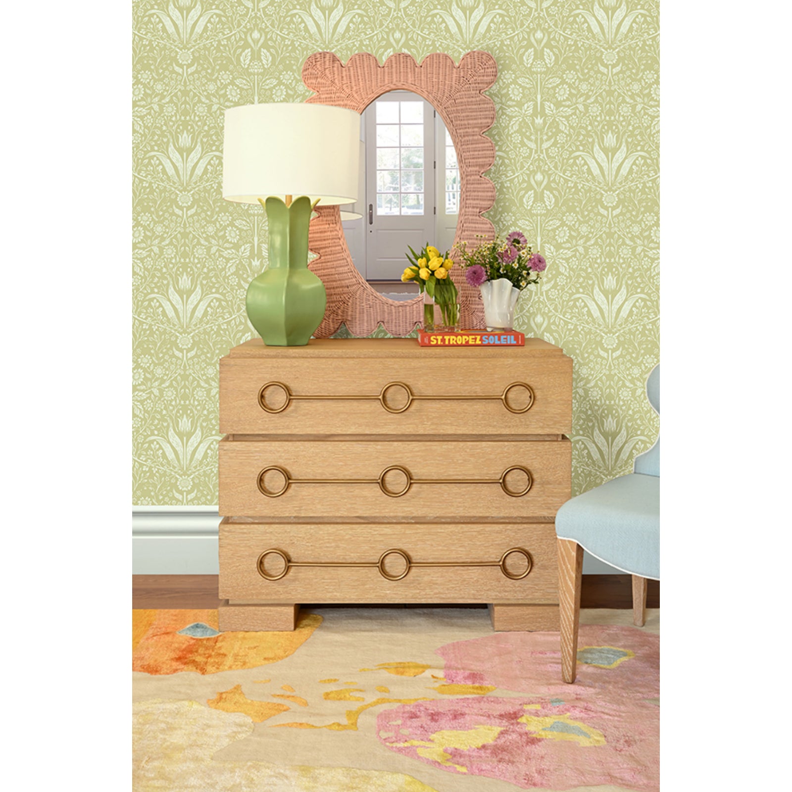 Lillian Scalloped Edge Rectangular Frame with Oval Mirror