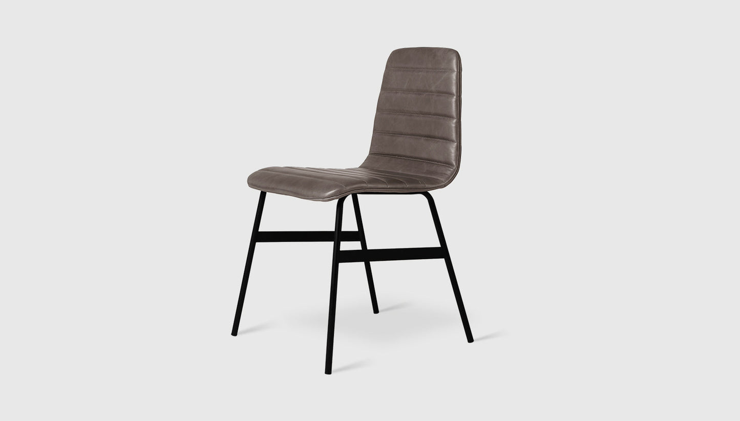 Lecture Dining Chair Upholstered Saddle Grey Leather / BlackDining Chair Gus*  Saddle Grey Leather Black  Four Hands, Mid Century Modern Furniture, Old Bones Furniture Company, Old Bones Co, Modern Mid Century, Designer Furniture, https://www.oldbonesco.com/