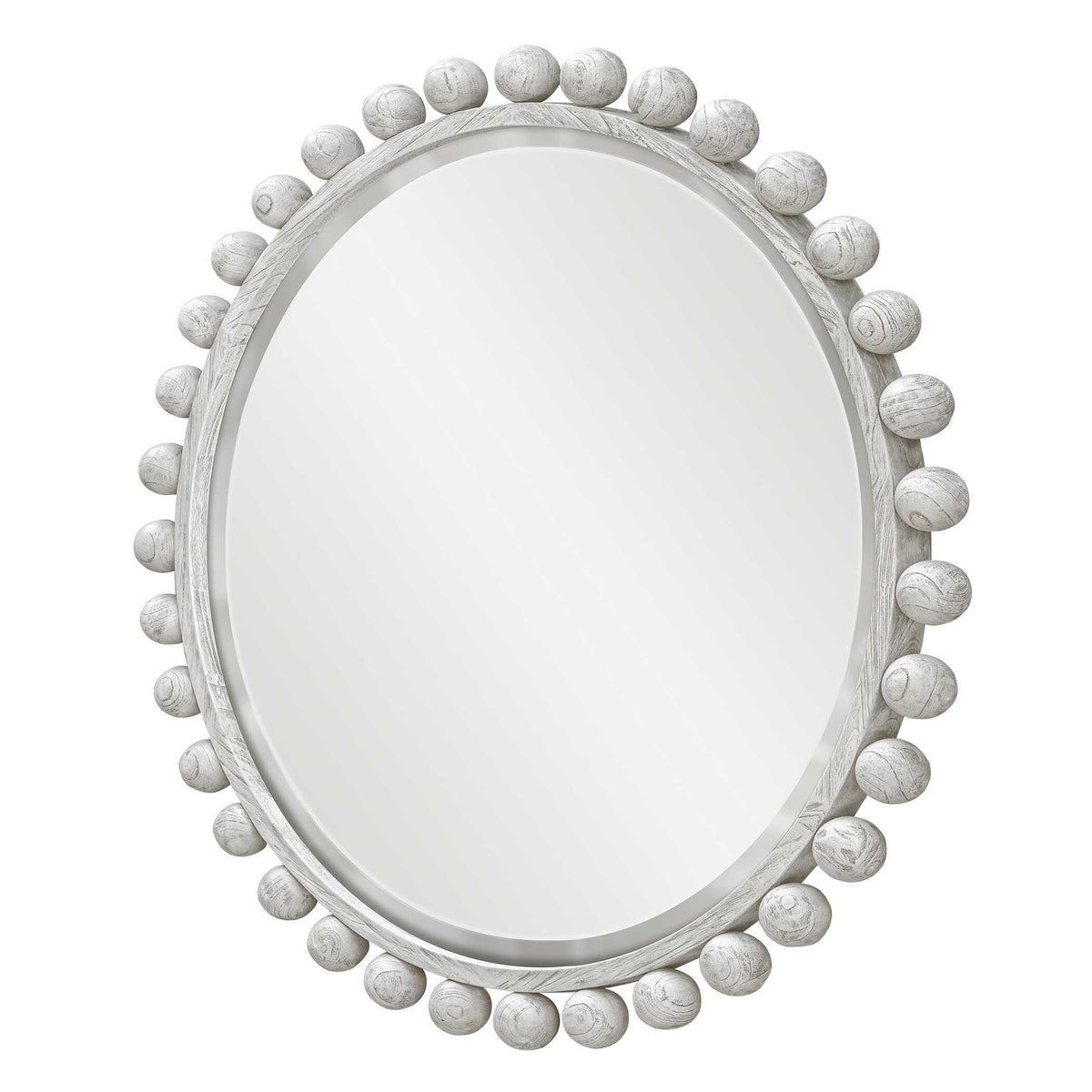 Uttermost Cyra Wood Round Mirror - Aged Ivory