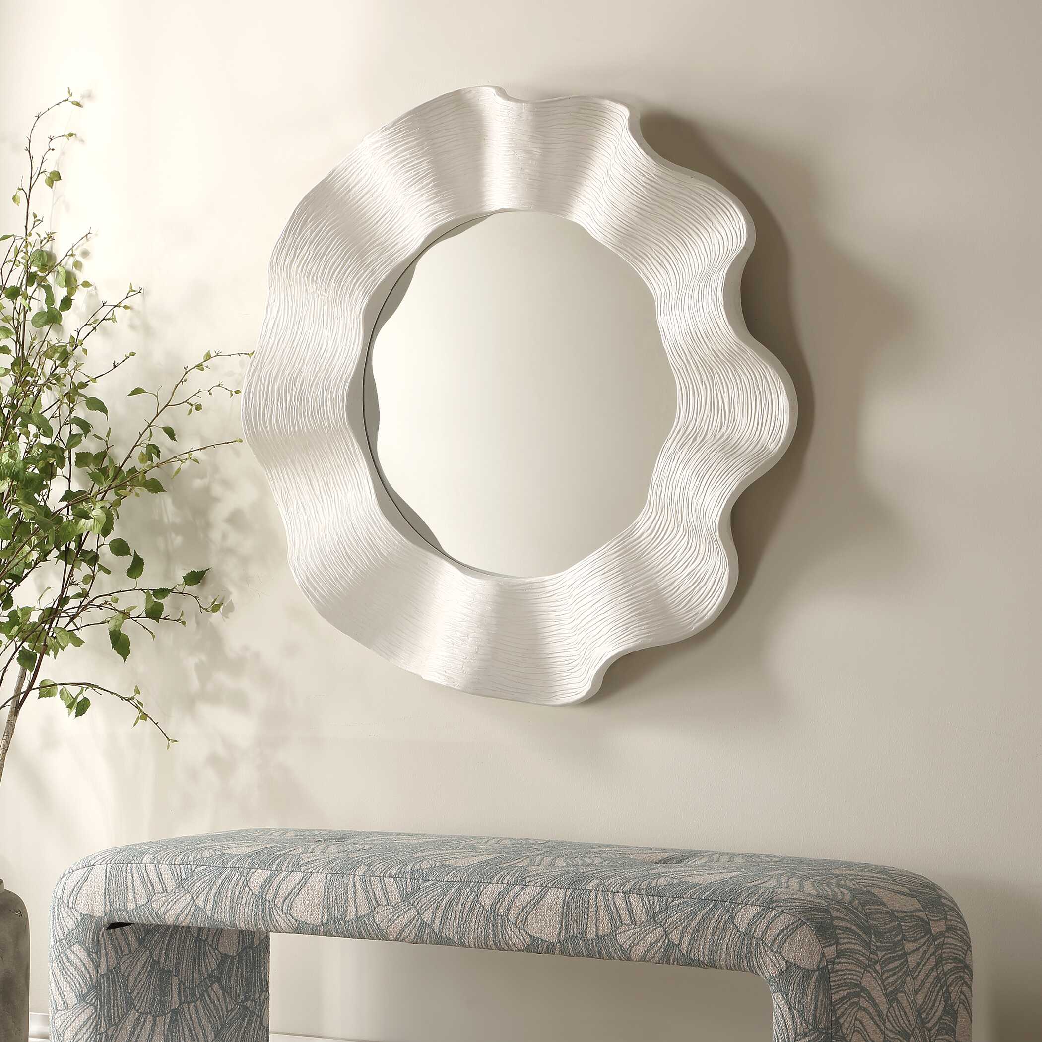 Uttermost Wave Length Round White Mirror