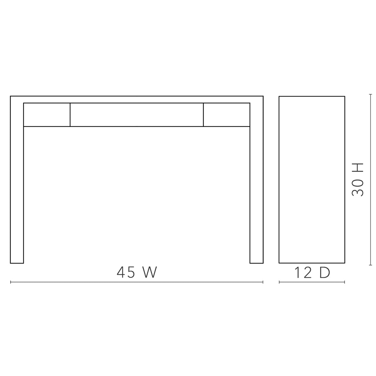Morgan Console Table — dimensions: 45 inches wide, 12 deep and 30 high