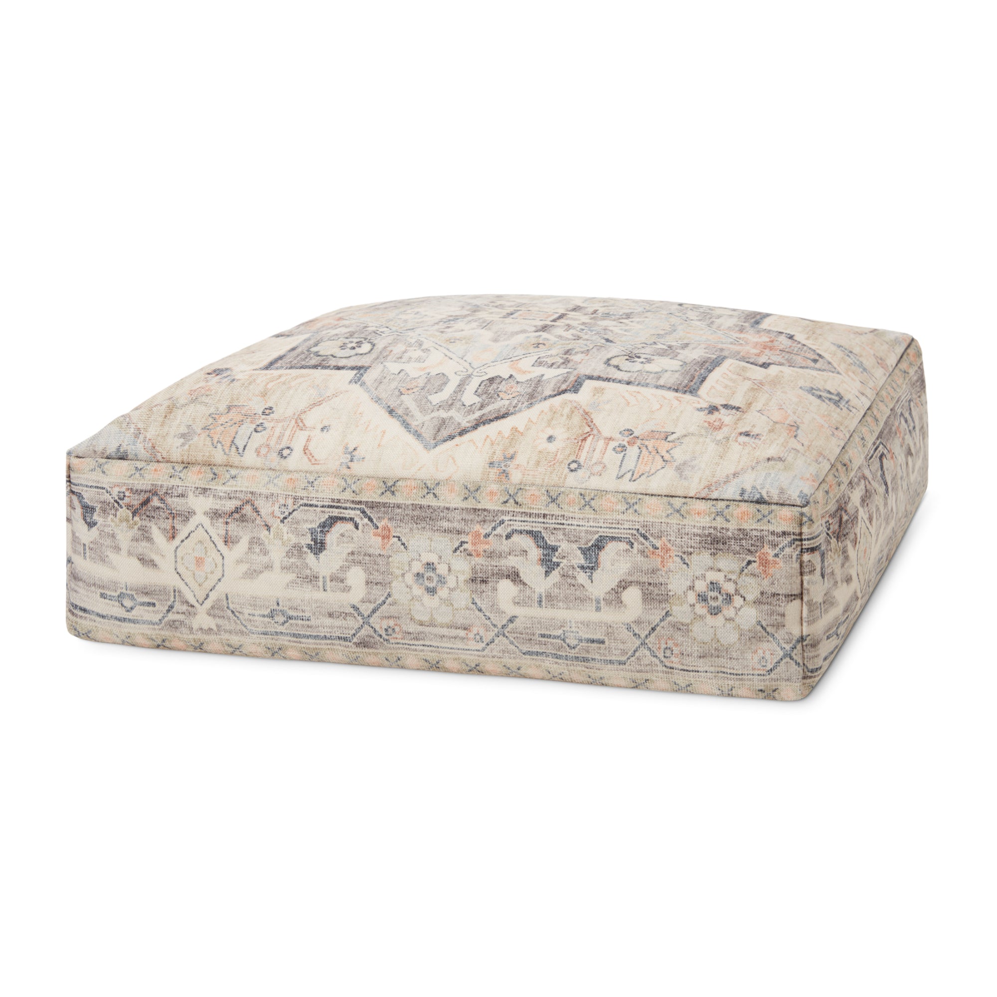 Loloi LPF0021 Beige/Multi 24"W x 24"D x 8"H Pouf