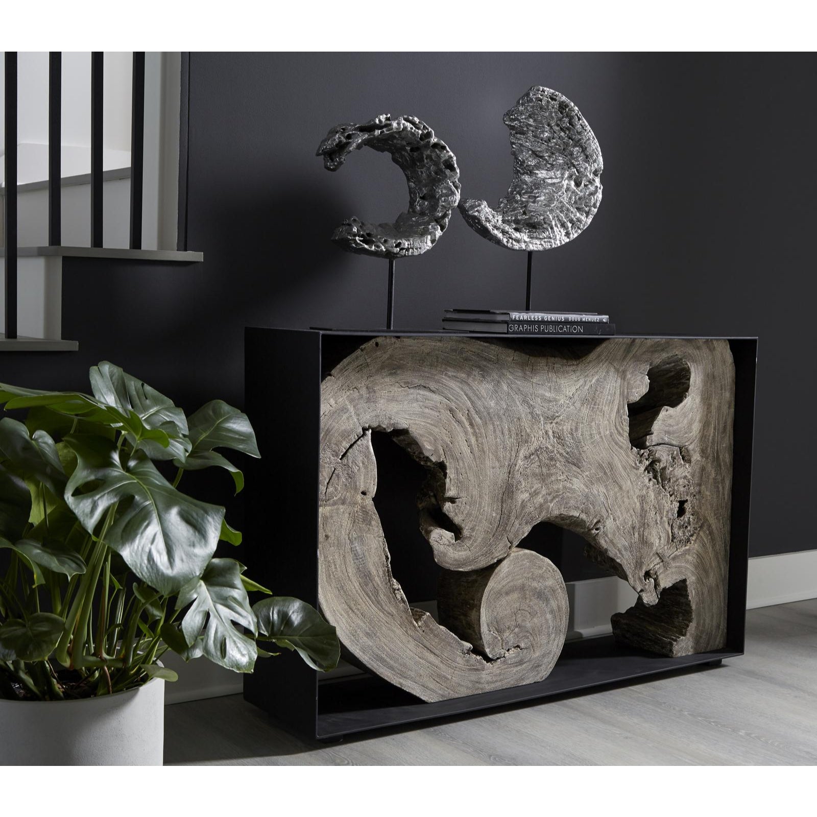 Cast Eroded Wood Semi Circle on Stand