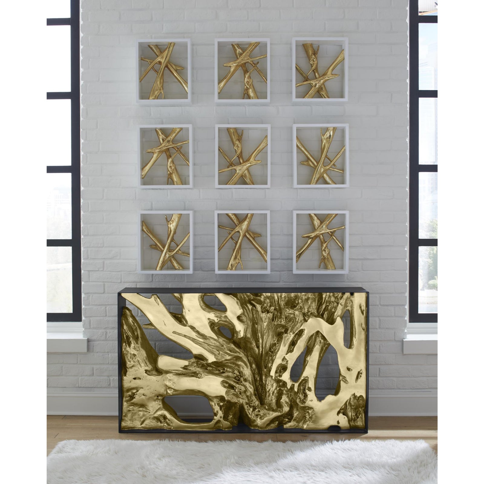 Cast Root Metal Framed Small Console Table