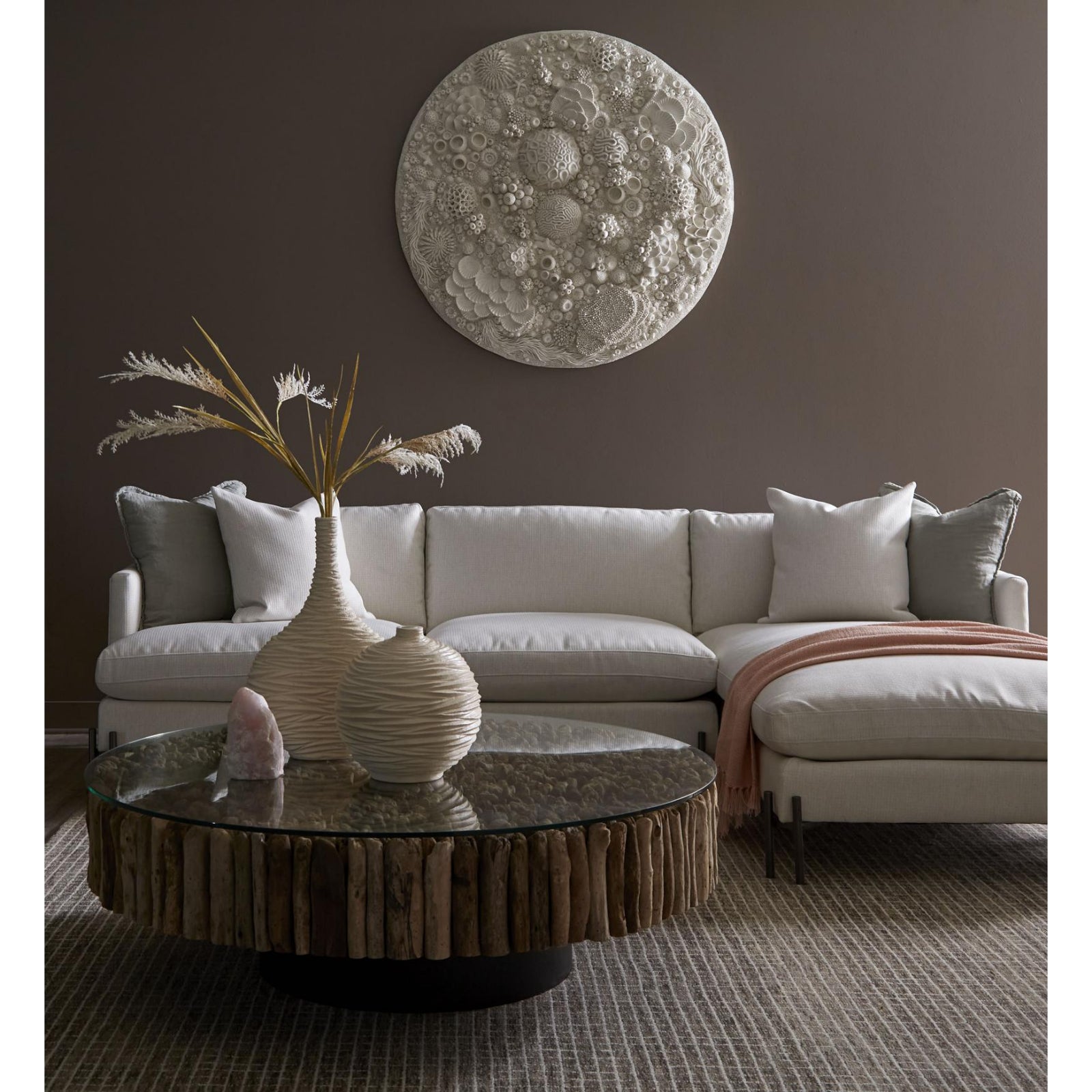 Coral Reef Round Wall Art - Painted Cream