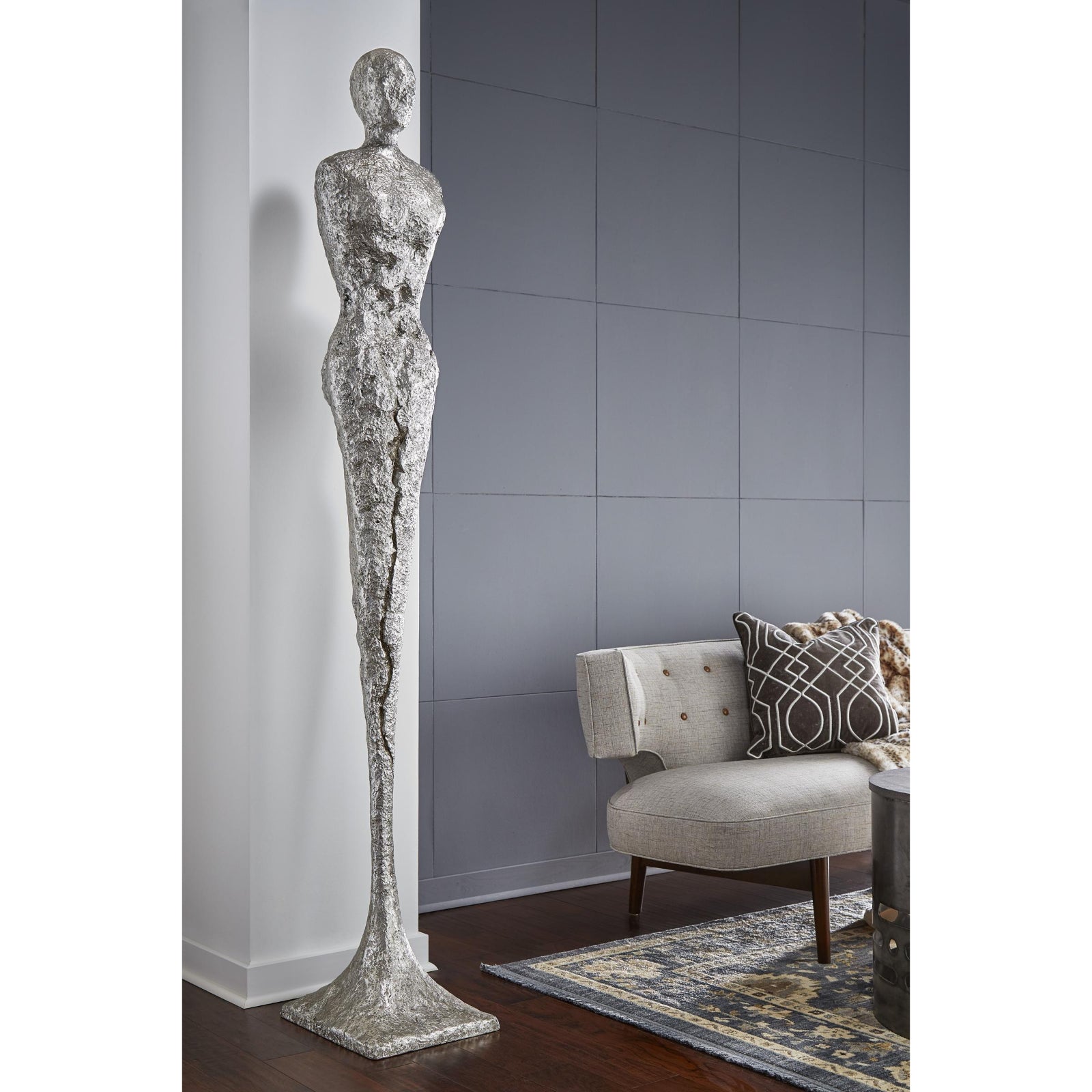 Tall Chiseled Female Sculpture - Silver