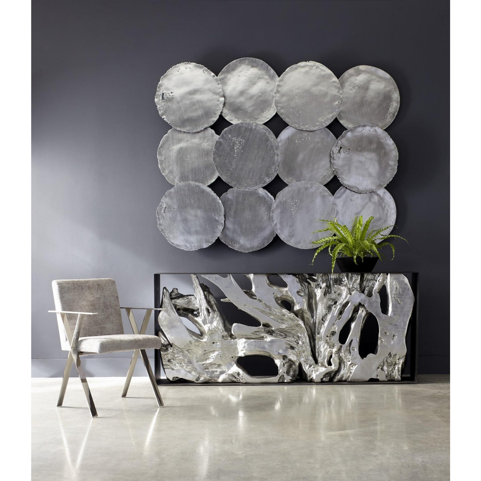Cast Root Metal Framed Large Console Table
