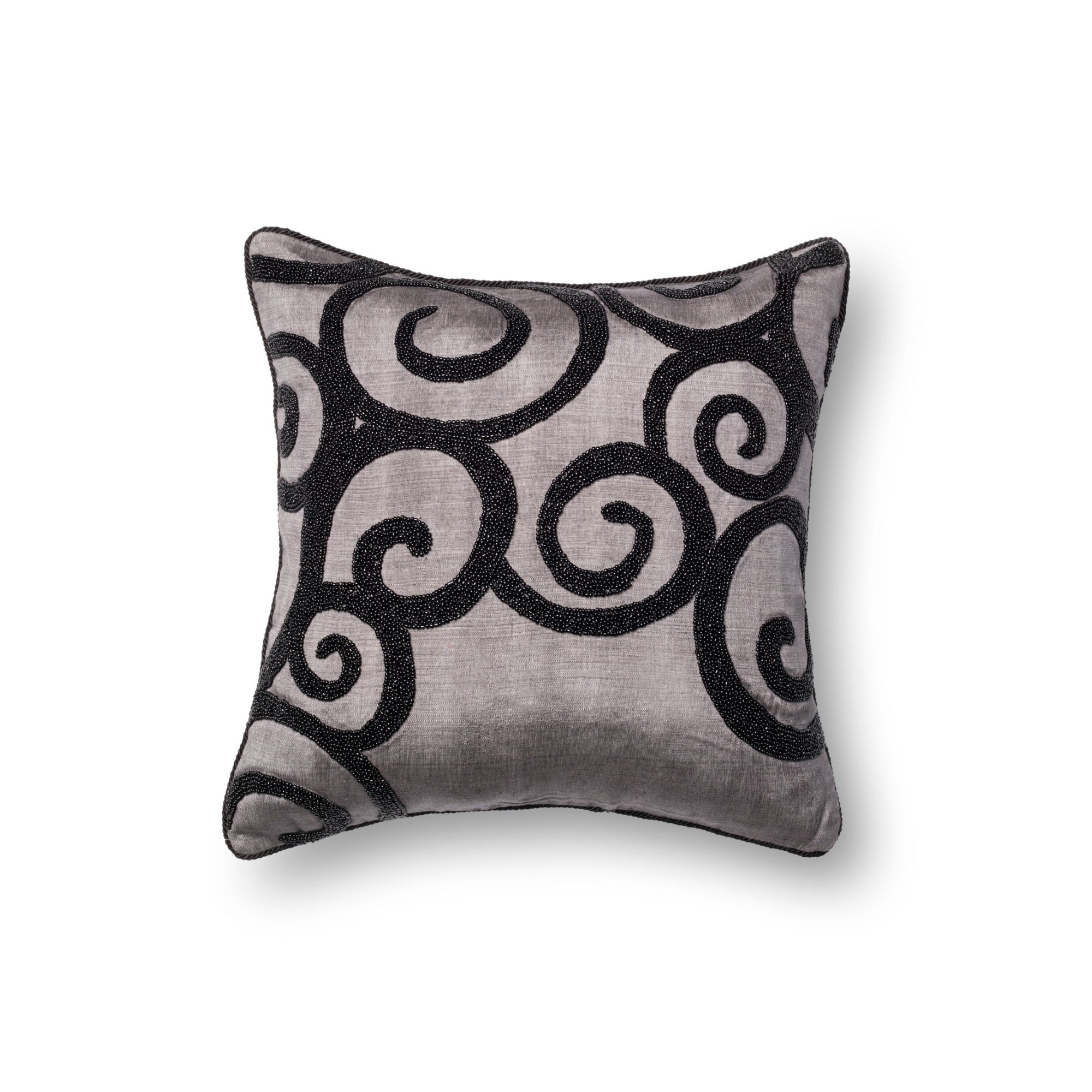 Loloi P0010 Grey/Black 18" x 18" Cover with Poly Pillow