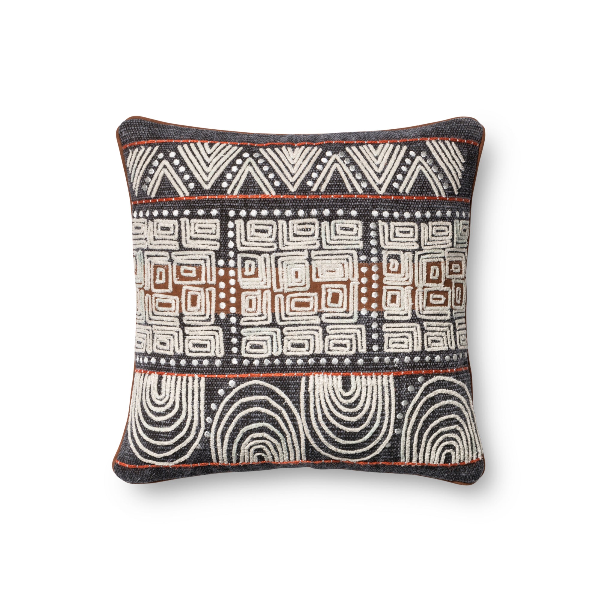 Loloi P0379 Blue/Rust 18" x 18" Cover with Poly Pillow