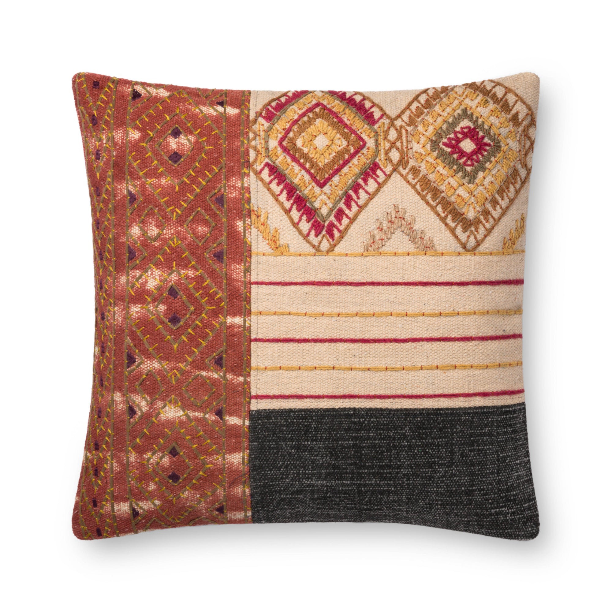 Loloi P0679 Rust/Grey 22" x 22" Cover with Poly Pillow