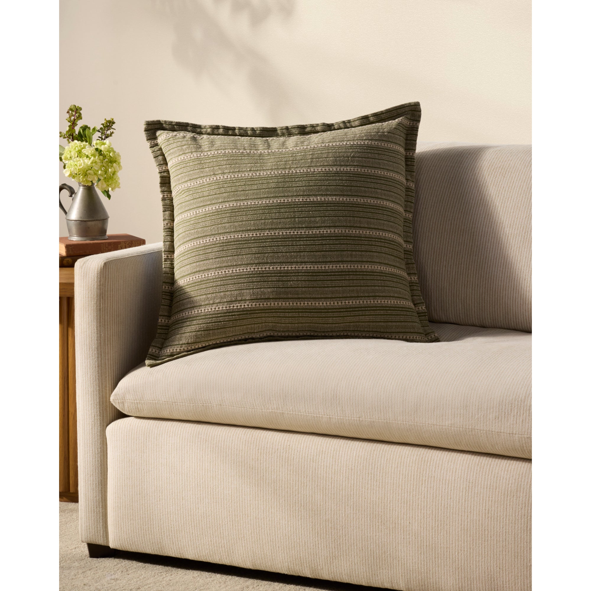 Chris Loves Julia x Loloi Howie Green/Natural 22'' x 22'' Cover with Poly Pillow