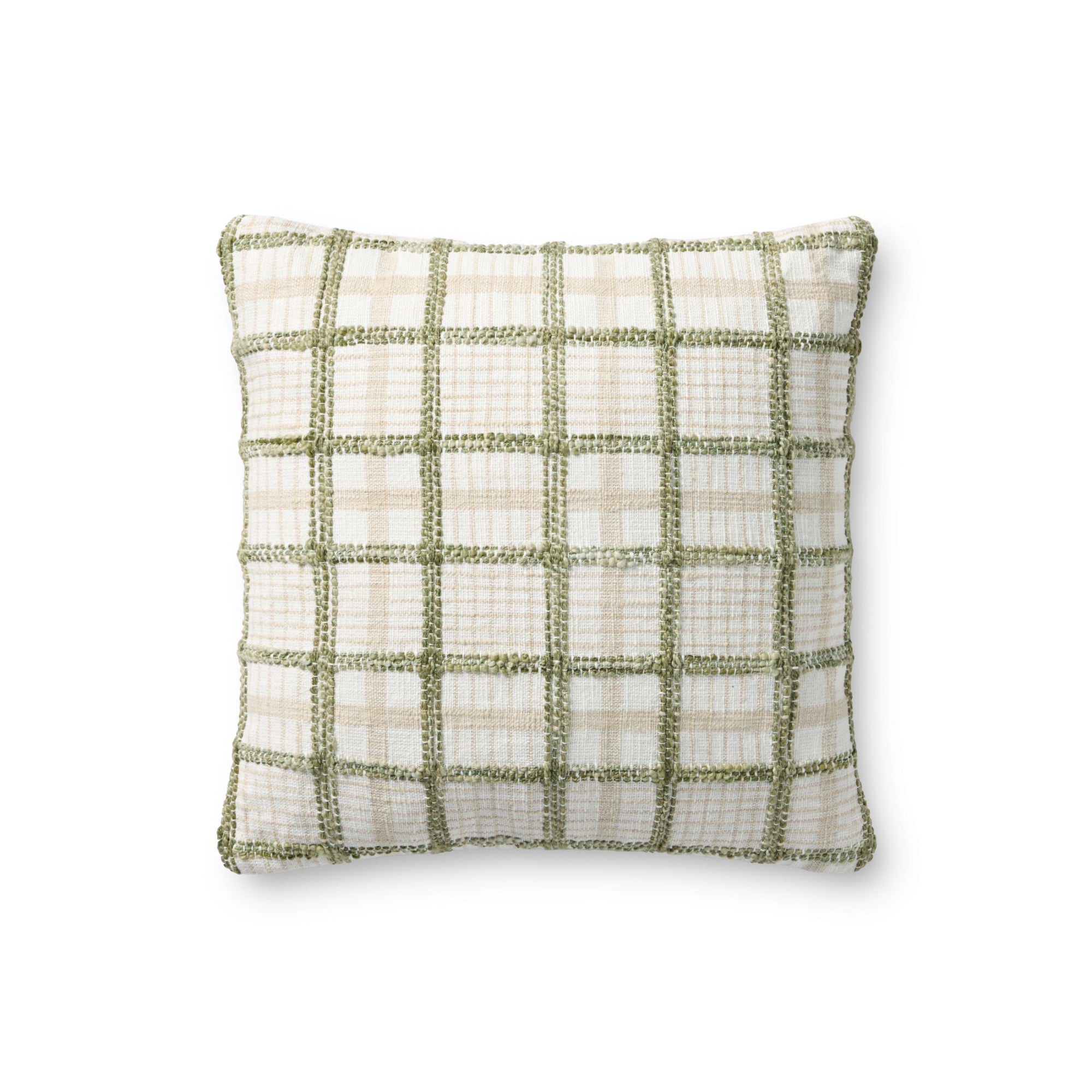 Chris Loves Julia x Loloi Norman Ivory/Green 18" x 18" Cover with Poly Pillow
