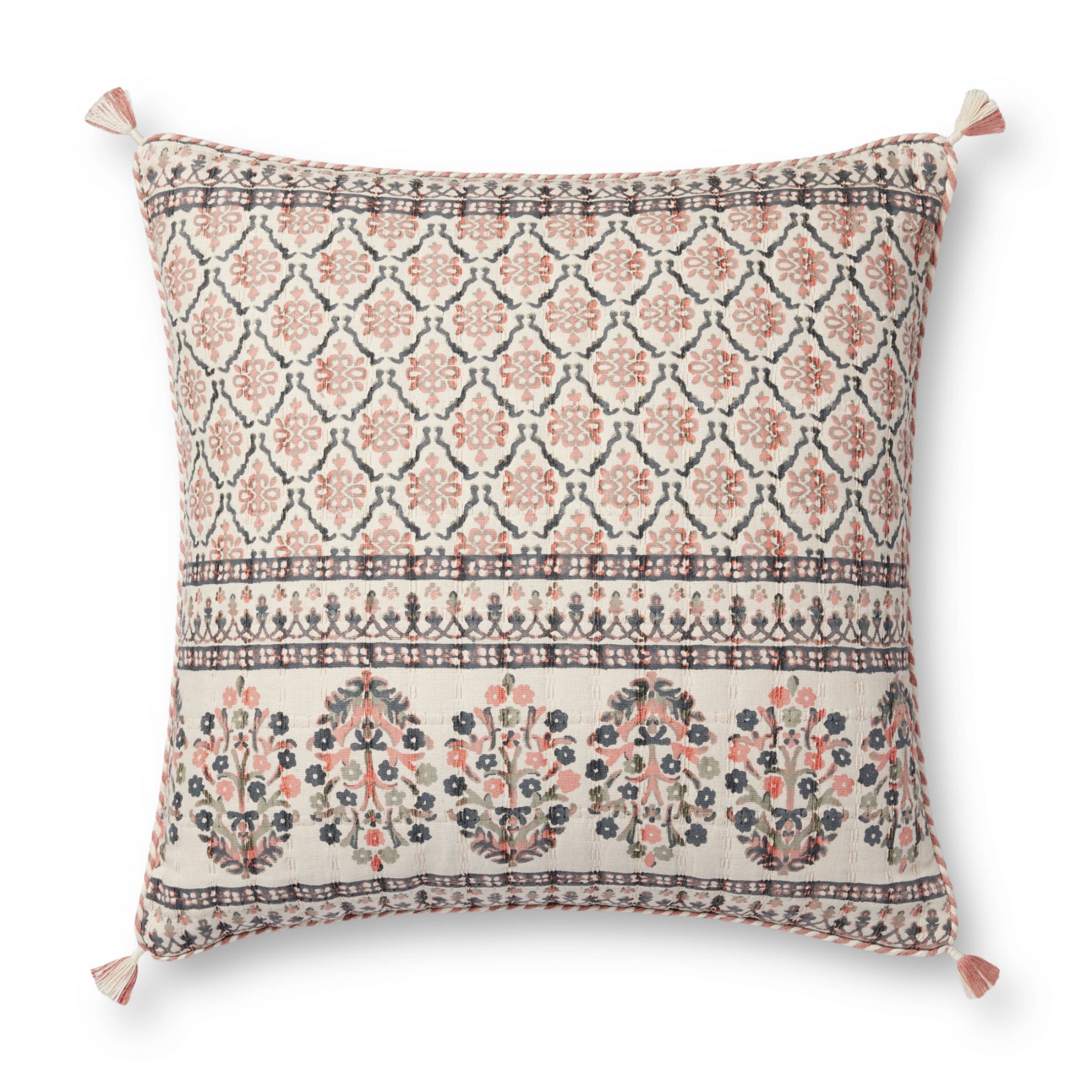 Loloi PLL0115 Pink/Multi 22'' x 22'' Cover with Poly Pillow