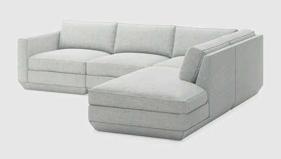 Podium Modular 4PC Lounge Sectional A Bayview Silver / Right FacingSectional Sofa Gus*  Bayview Silver Right Facing  Four Hands, Mid Century Modern Furniture, Old Bones Furniture Company, Old Bones Co, Modern Mid Century, Designer Furniture, https://www.oldbonesco.com/