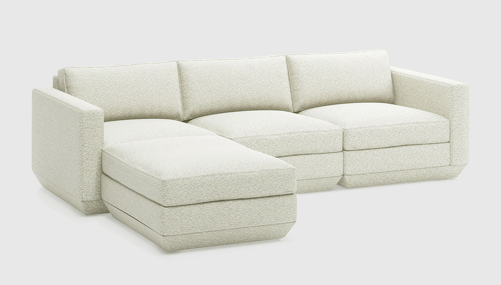 Podium Modular 4PC Sectional Copenhagen Fossil / Left FacingSectionals Gus*  Copenhagen Fossil Left Facing  Four Hands, Mid Century Modern Furniture, Old Bones Furniture Company, Old Bones Co, Modern Mid Century, Designer Furniture, https://www.oldbonesco.com/