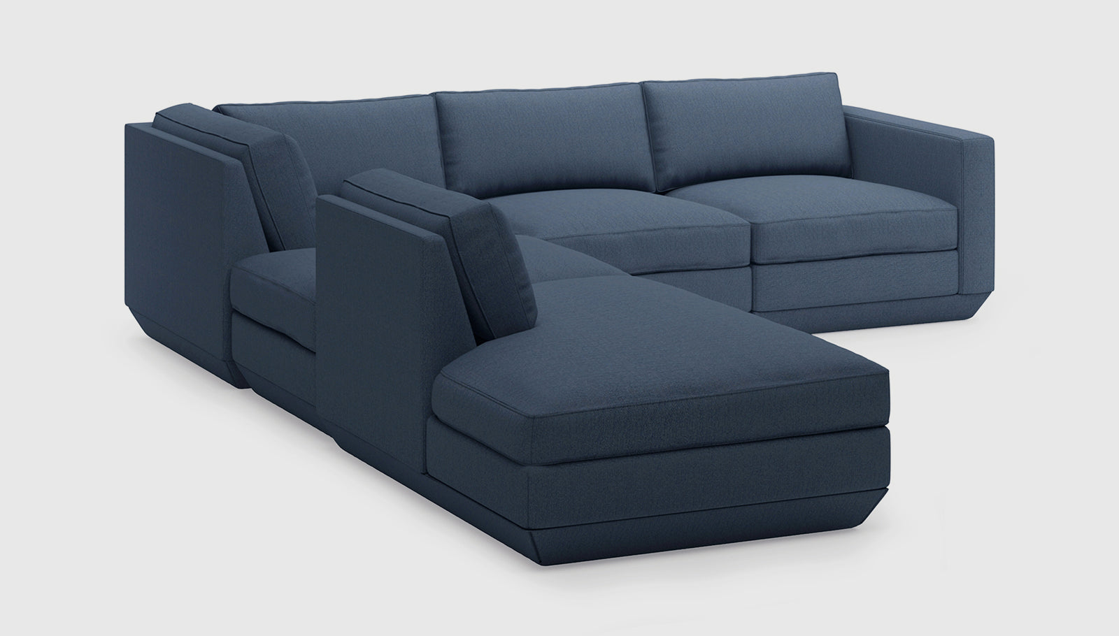 Podium Modular 5PC Seating Group A Hanson Navy / Left FacingSectionals Gus*  Hanson Navy Left Facing  Four Hands, Mid Century Modern Furniture, Old Bones Furniture Company, Old Bones Co, Modern Mid Century, Designer Furniture, https://www.oldbonesco.com/