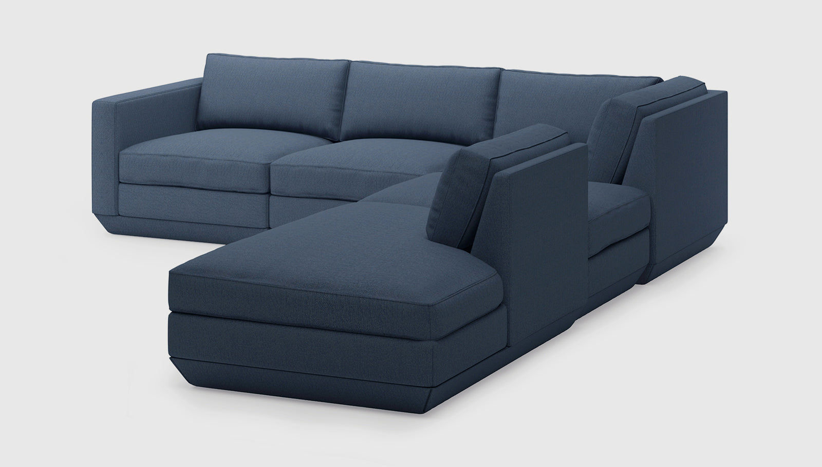 Podium Modular 5PC Seating Group A Hanson Navy / Right FacingSectionals Gus*  Hanson Navy Right Facing  Four Hands, Mid Century Modern Furniture, Old Bones Furniture Company, Old Bones Co, Modern Mid Century, Designer Furniture, https://www.oldbonesco.com/