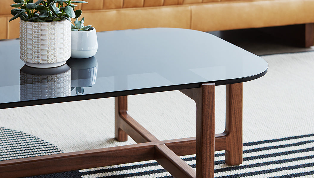 Rectangle glass and wood coffee table sales